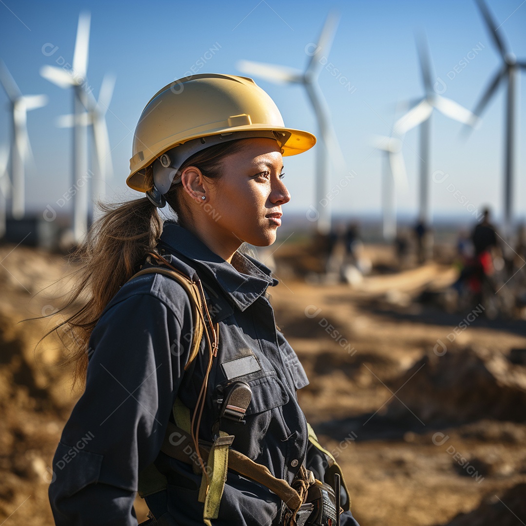 Engenheiras de uniforme e capacete