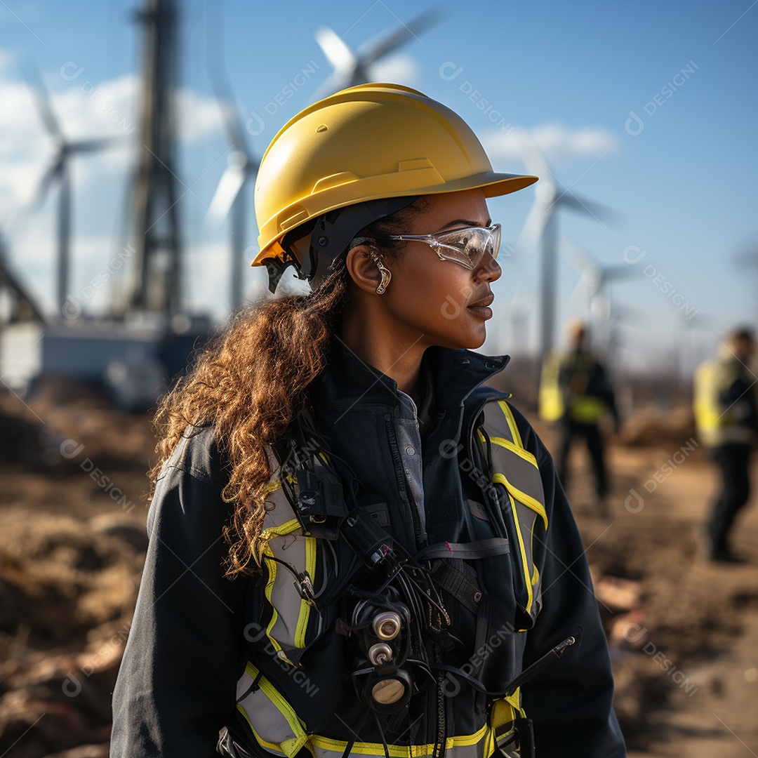 Engenheiras de uniforme e capacete