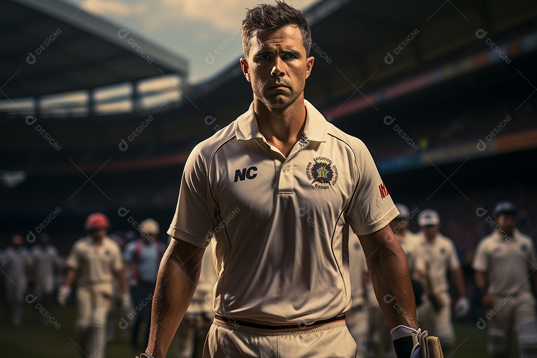 Jovem jogador de críquete entrando no campo de críquete