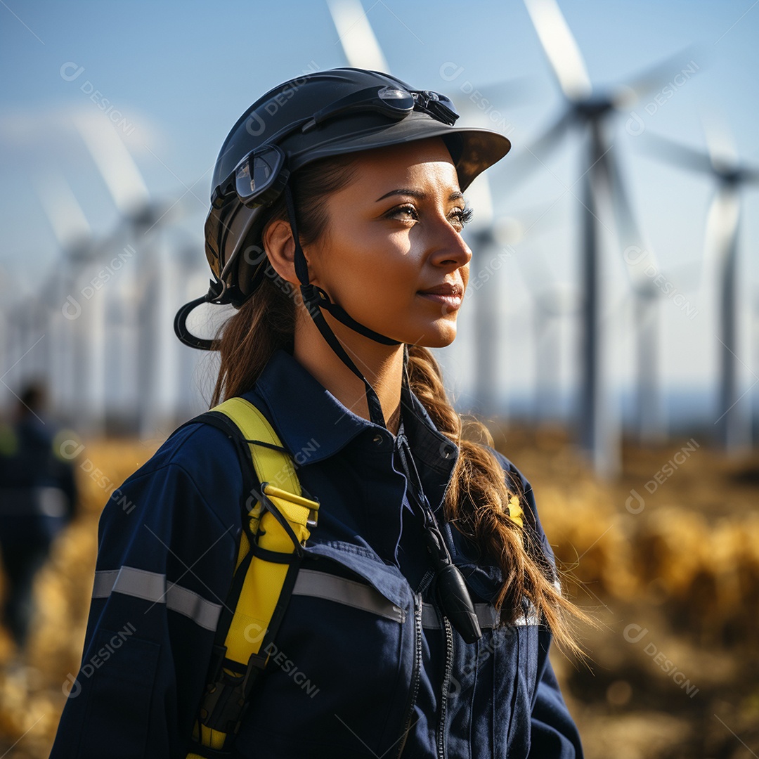 Engenheiras de uniforme e capacete