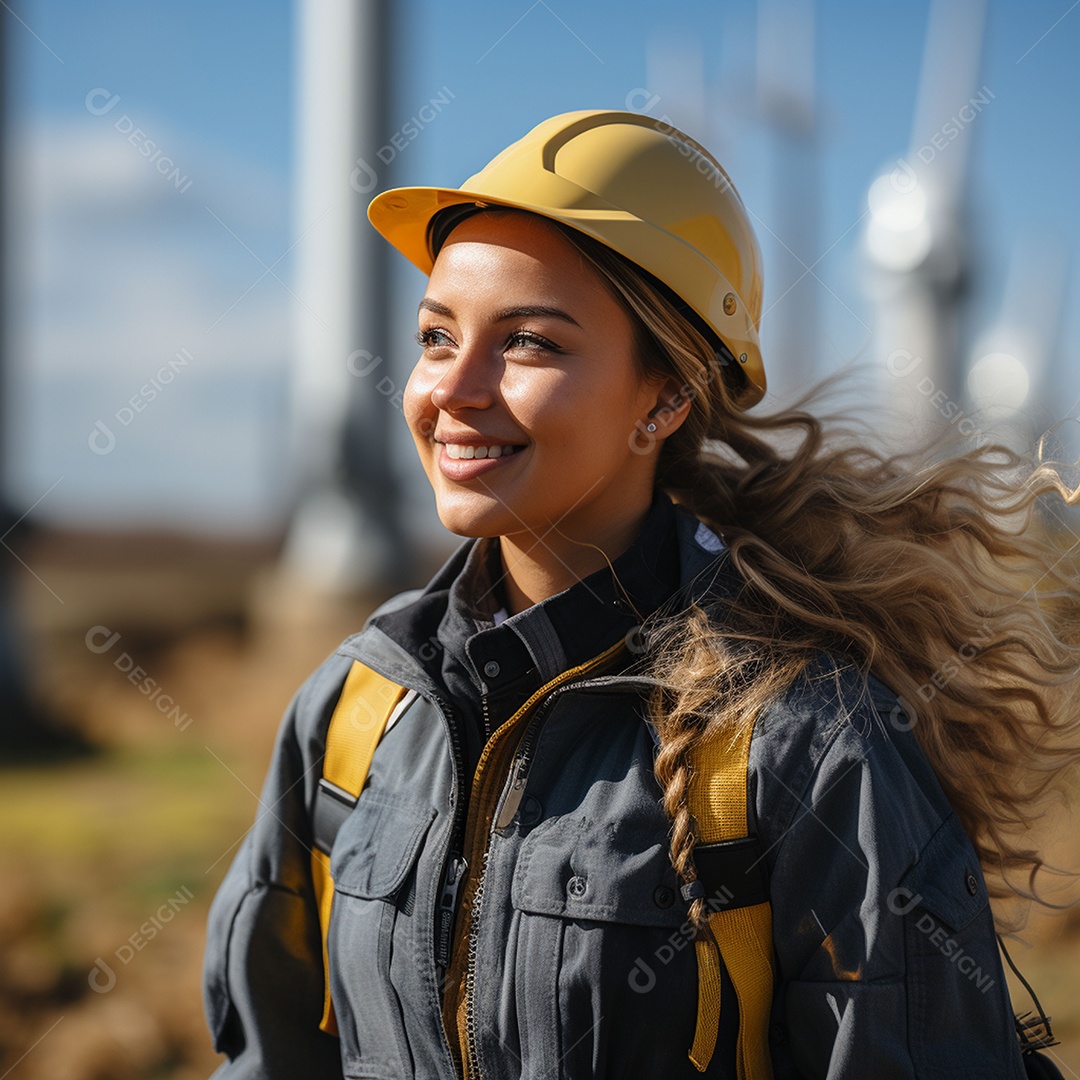 Engenheiras de uniforme e capacete
