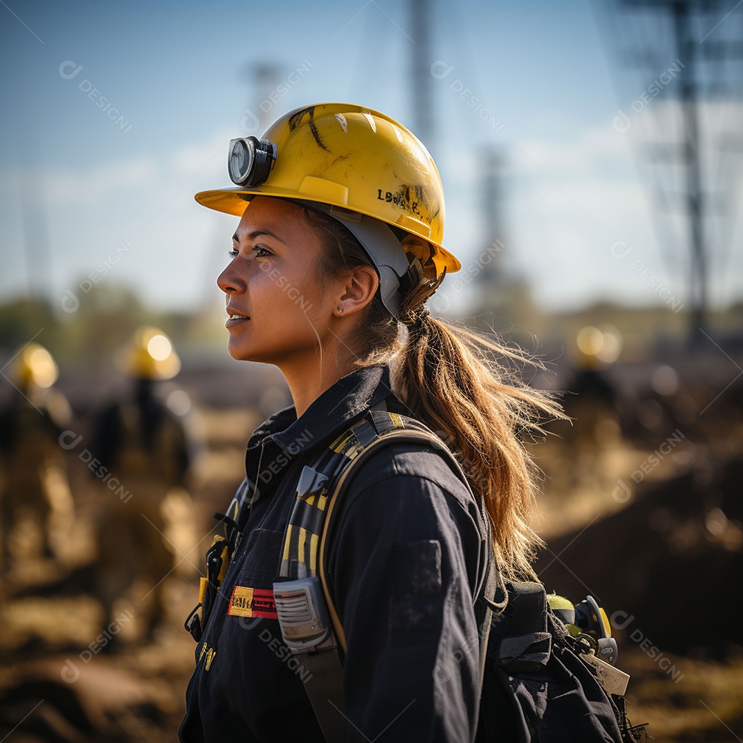 Engenheiras de uniforme e capacete