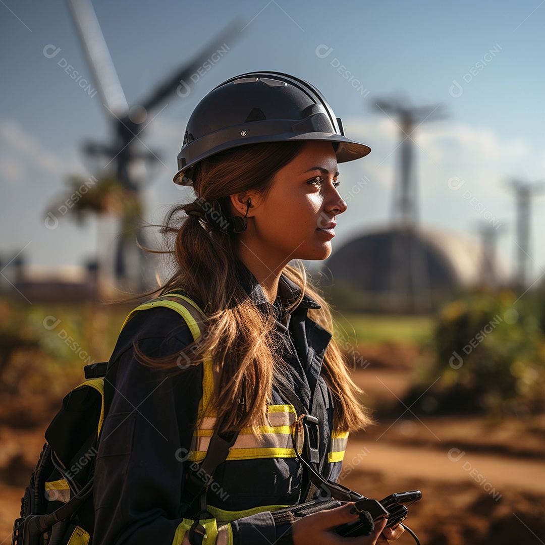 Engenheiras de uniforme e capacete