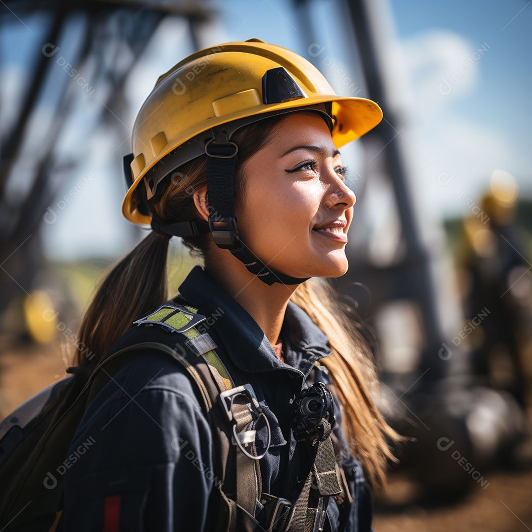 Engenheiras de uniforme e capacete