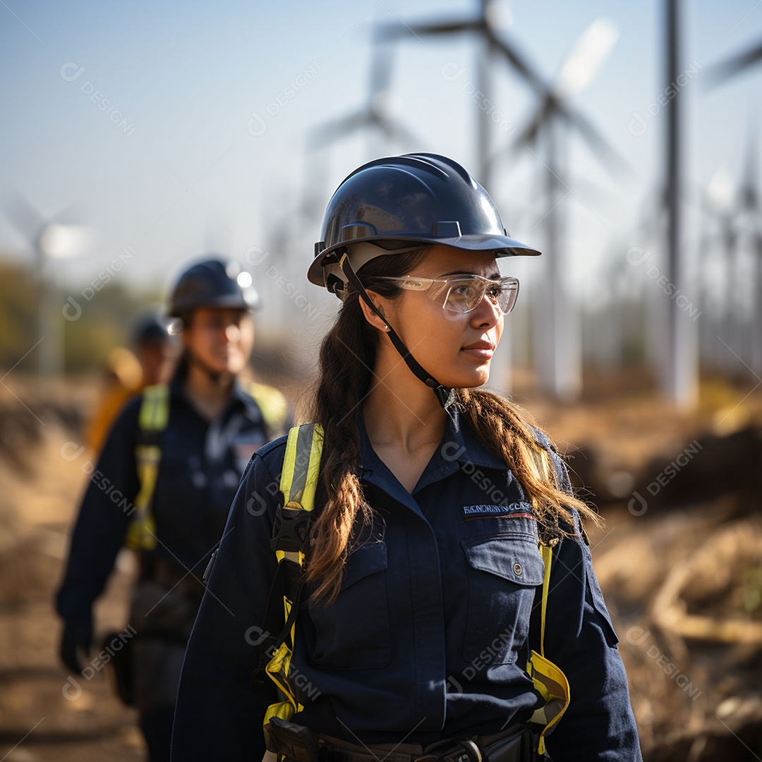 Engenheiras de uniforme e capacete