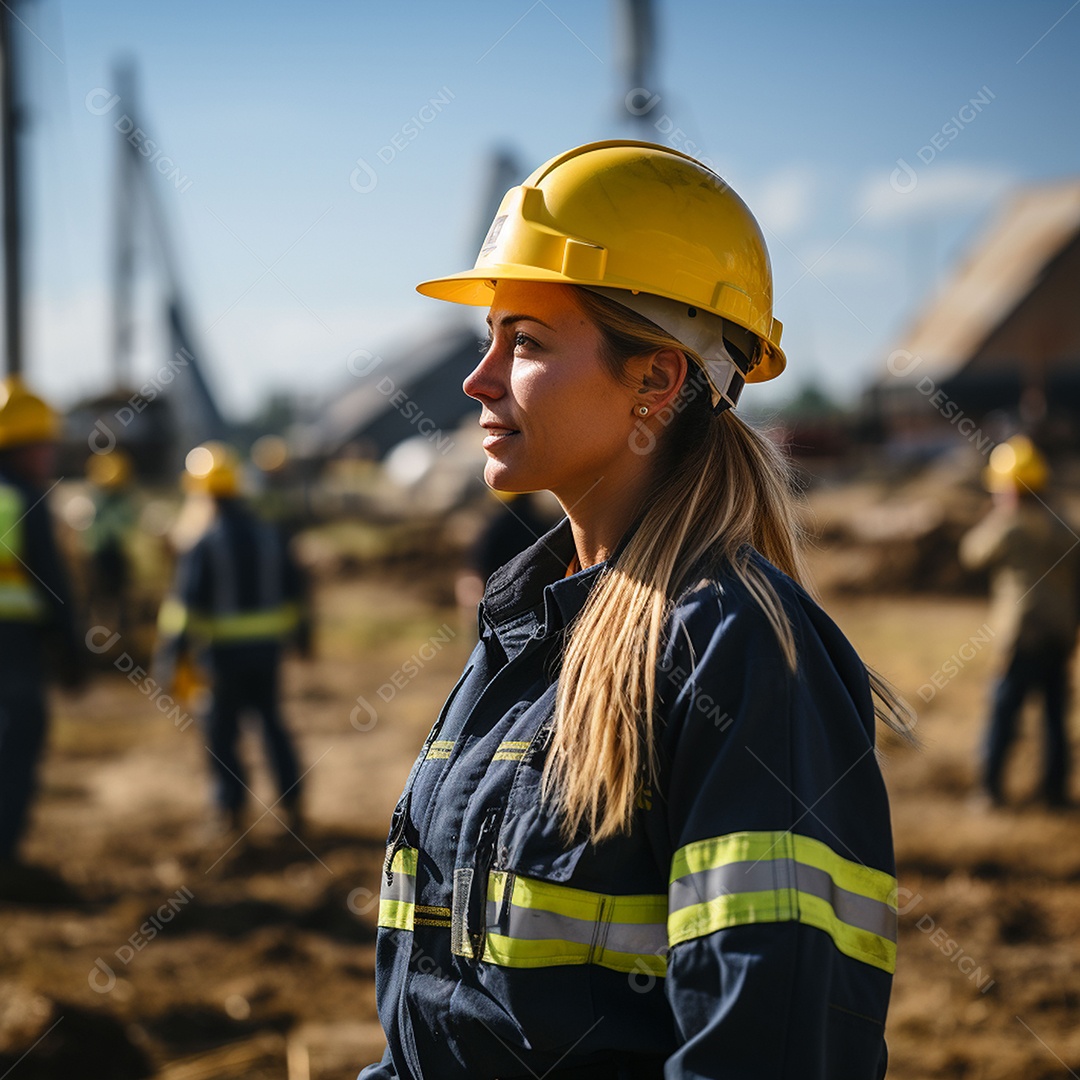 Engenheiras de uniforme e capacete