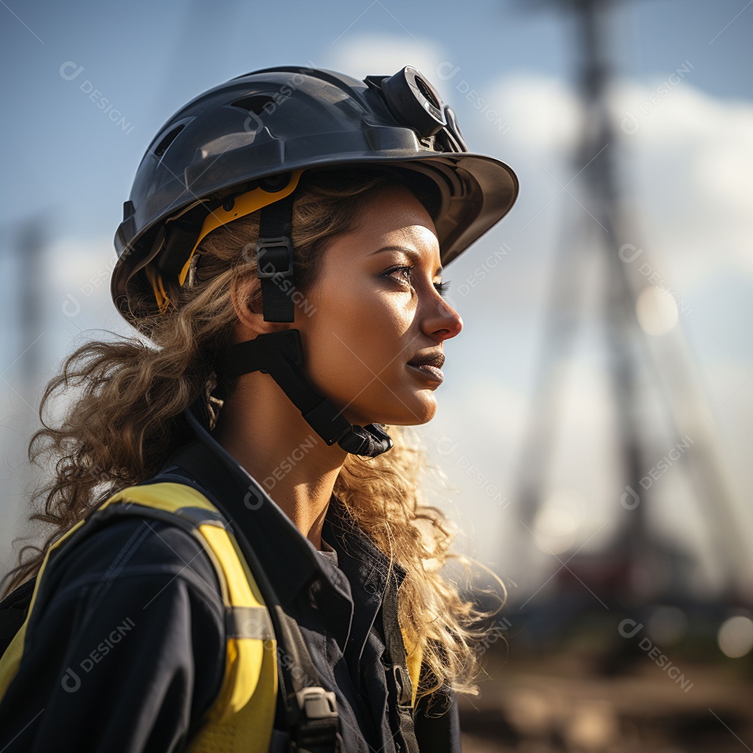 Engenheiras de uniforme e capacete