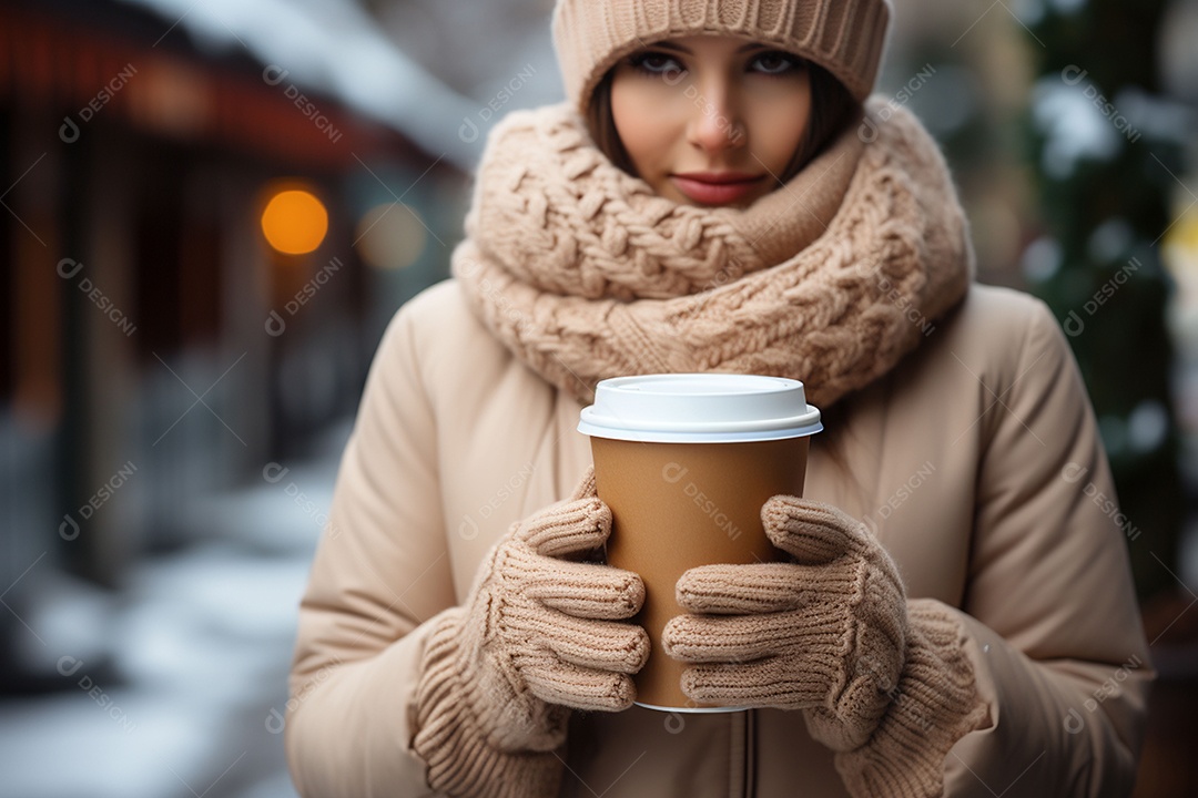 Mulheres segurando um copo de papelão com café para viagem
