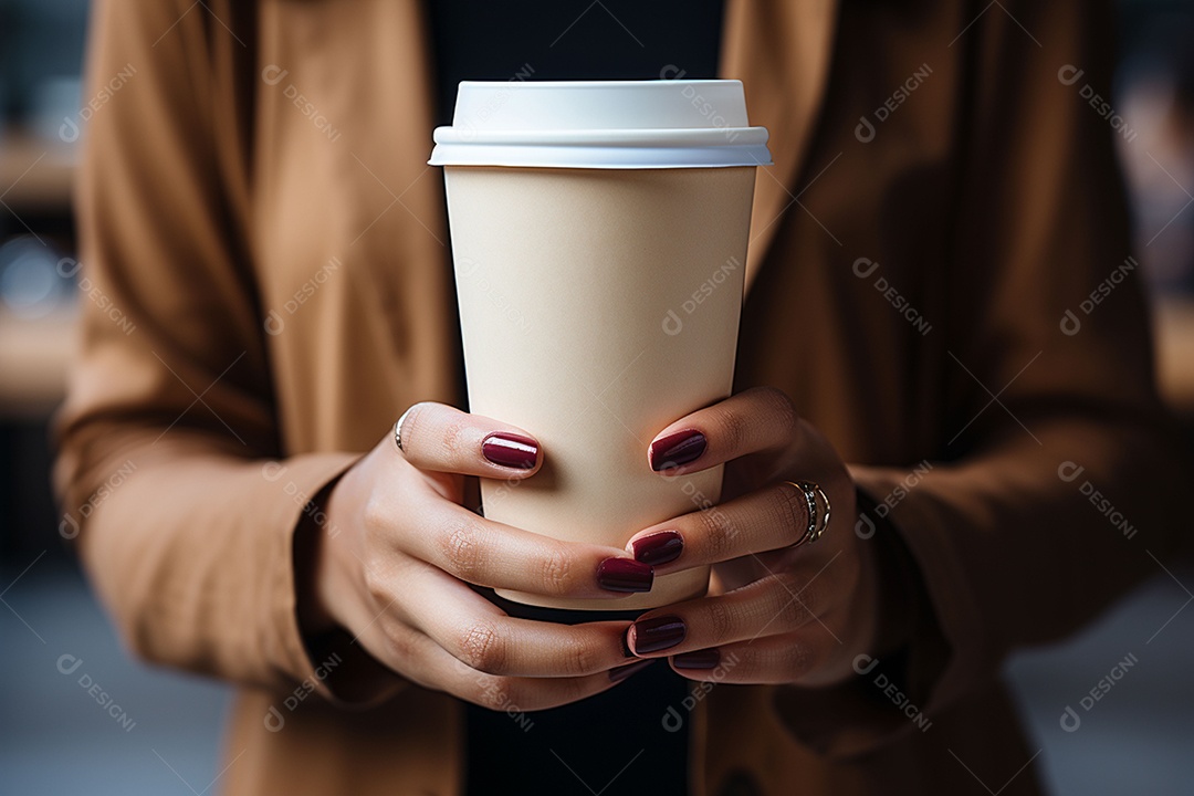 Mulheres segurando um copo de papelão com café para viagem