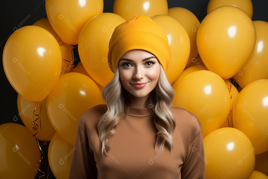 Jovem usando boné de festa segurando chapéu colorido