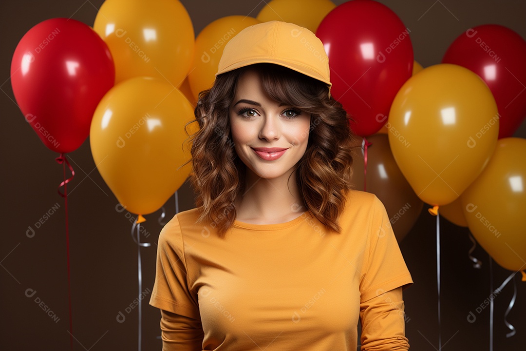 Jovem grávida usando boné de festa segurando chapéu colorido