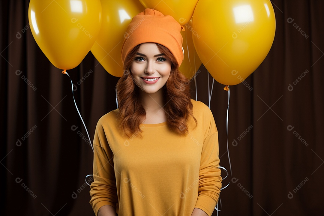 Jovem grávida usando boné de festa segurando chapéu colorido