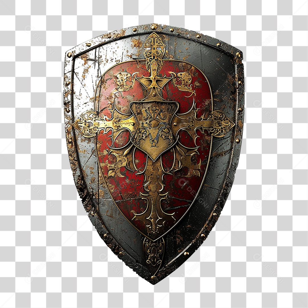 Elemento 3D Escudo Cavaleiro Shield Para Composição PNG Transparente