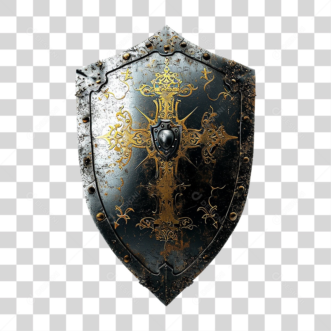 Elemento 3D Escudo Cavaleiro Shield Para Composição PNG Transparente