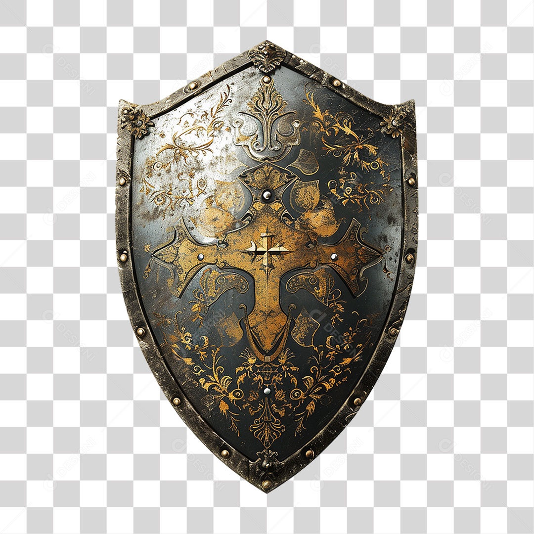Elemento 3D Escudo Cavaleiro Shield Para Composição PNG Transparente