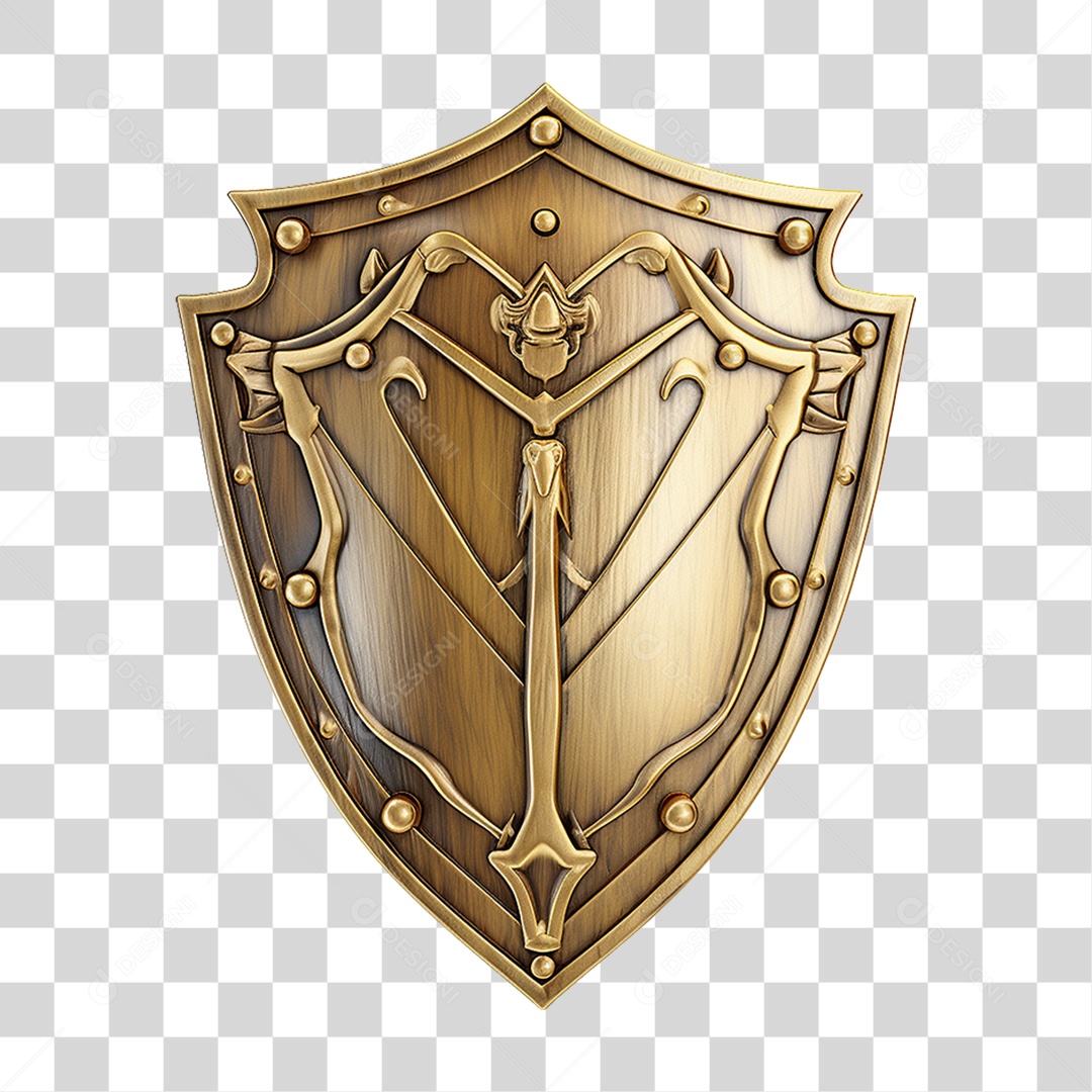 Elemento 3D Escudo Cavaleiro Shield Para Composição PNG Transparente