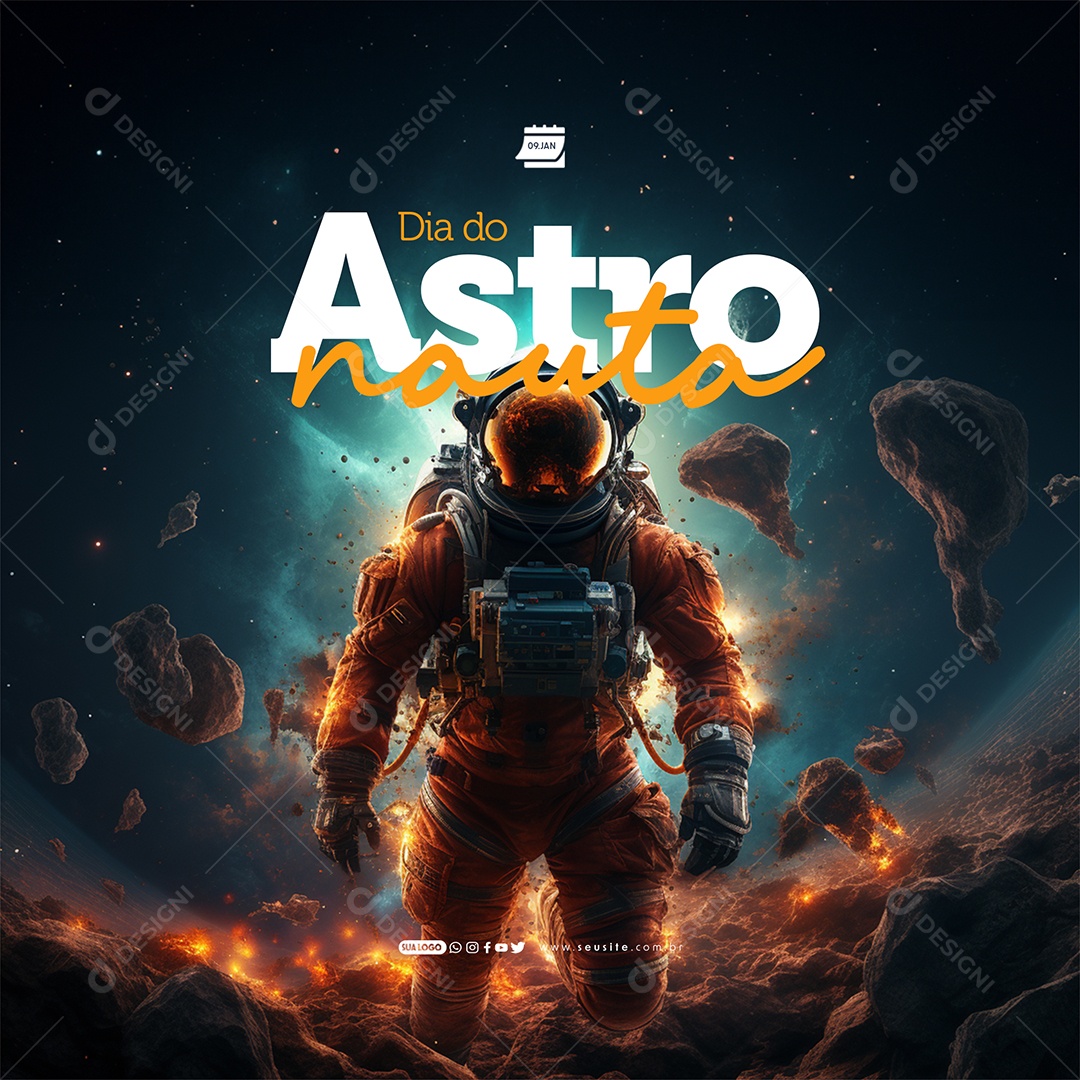 Dia do Astronauta 09 de Janeiro Social Media PSD Editável