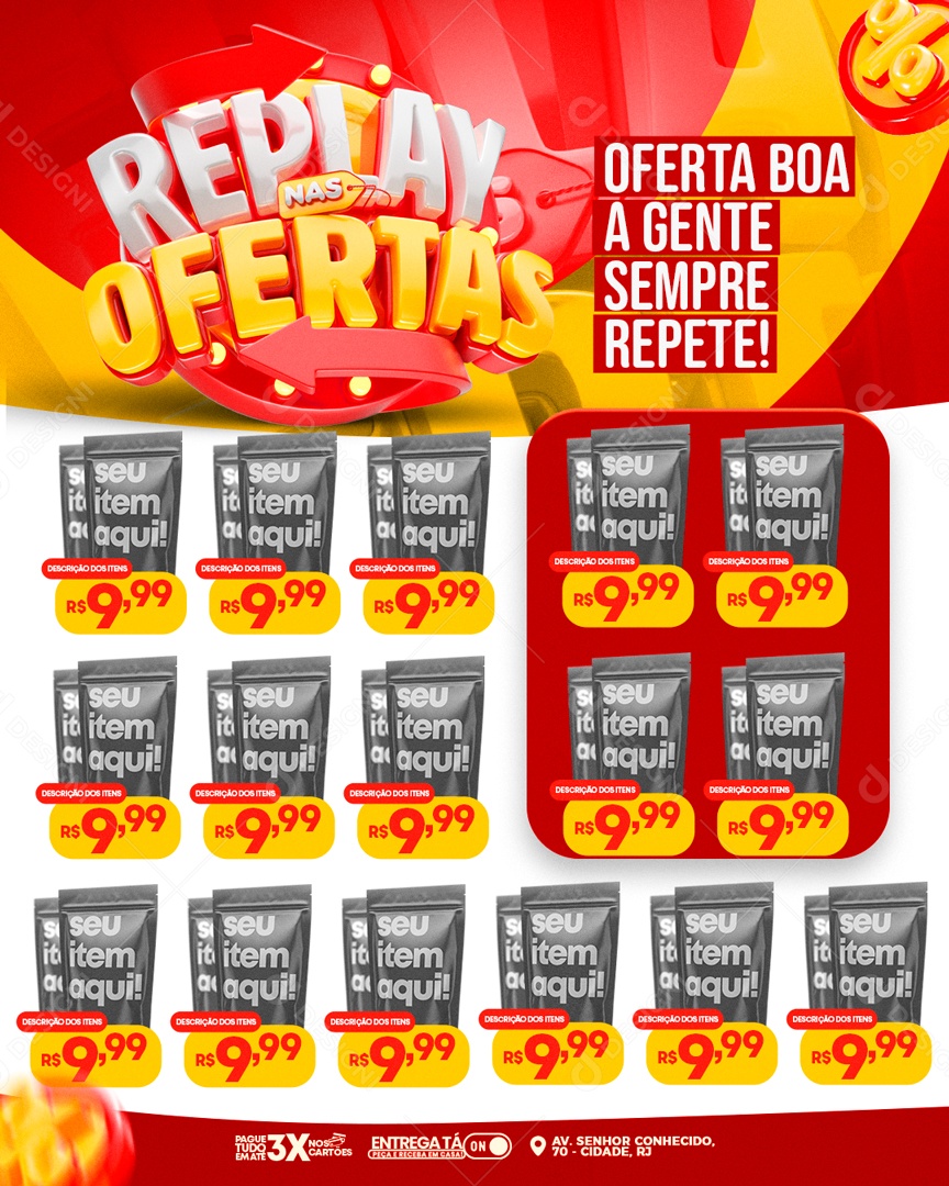 Social Media Encarte Replay Nas Ofertas Supermercado PSD Editável