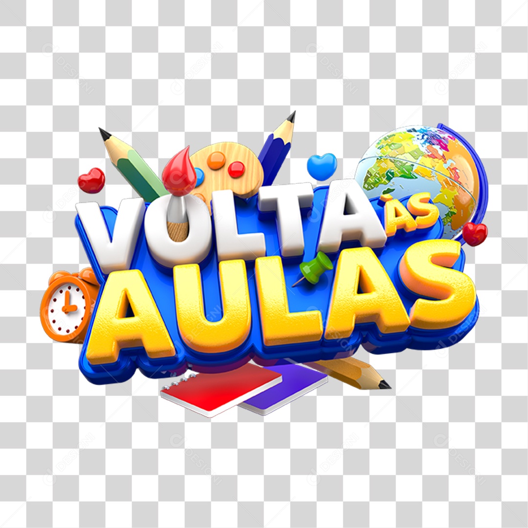 Selo 3D Volta ás Aulas PNG Transparente