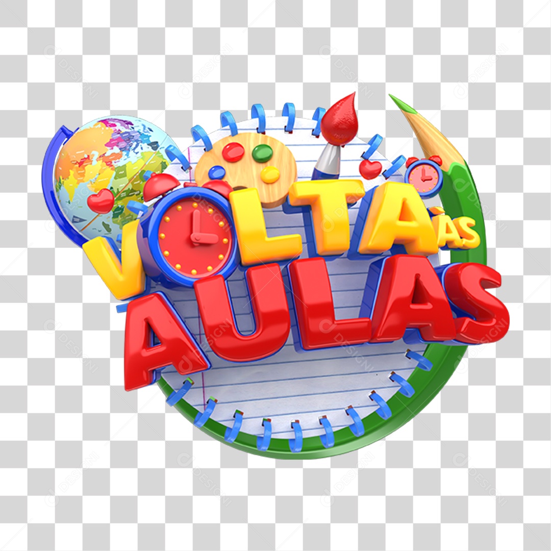Selo 3D Volta ás Aulas PNG Transparente