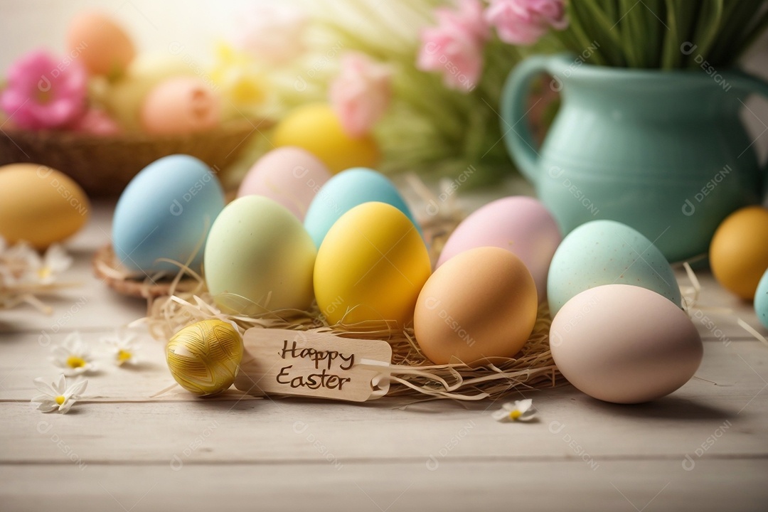 Fundo criativo de páscoa com coelho ovos