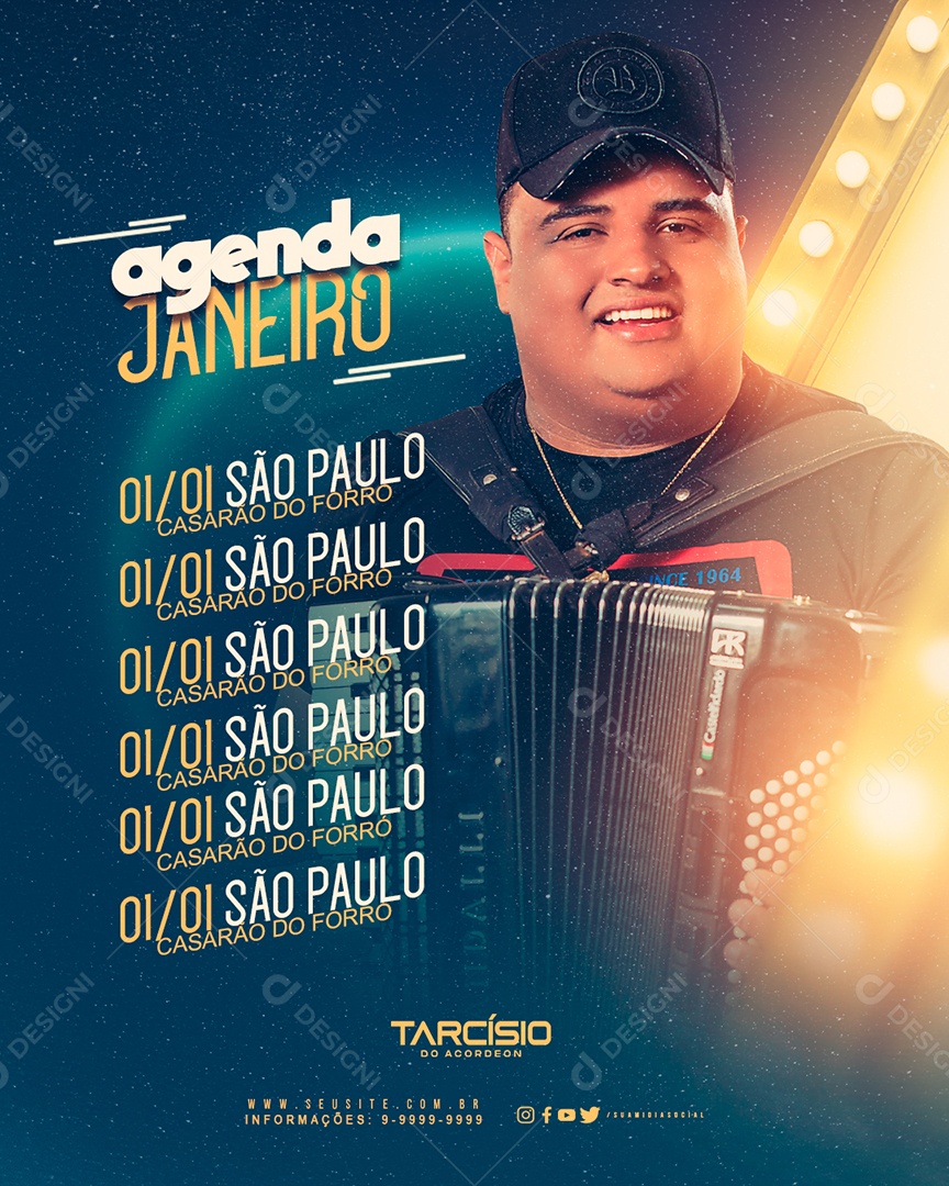 Social Media Flyer Story Agenda Janeiro Tarcísio Do Acordeon PSD Editável