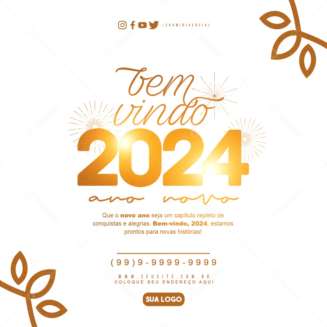 Social Media Feed Bem Vindo 2024 Ano Novo PSD Editável