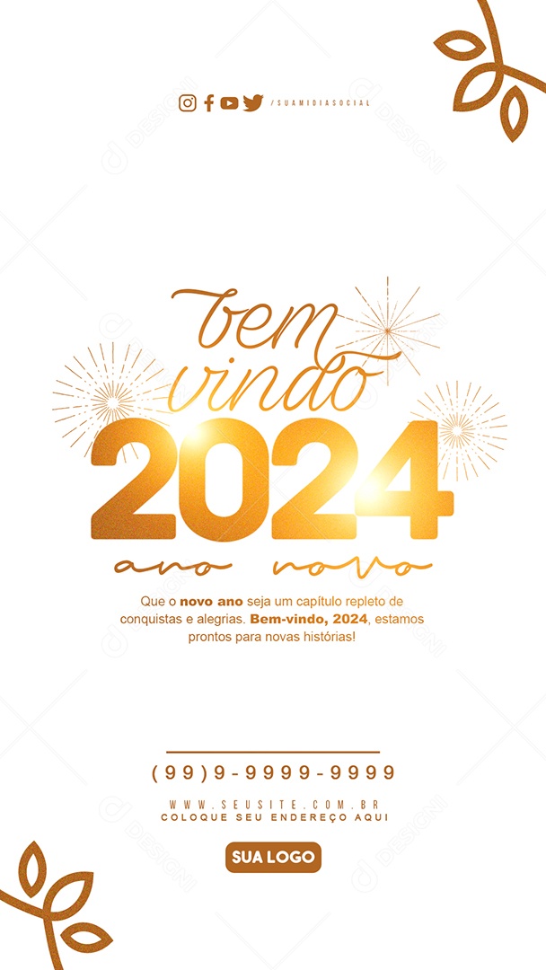 Social Media Story Bem Vindo 2024 Ano Novo PSD Editável