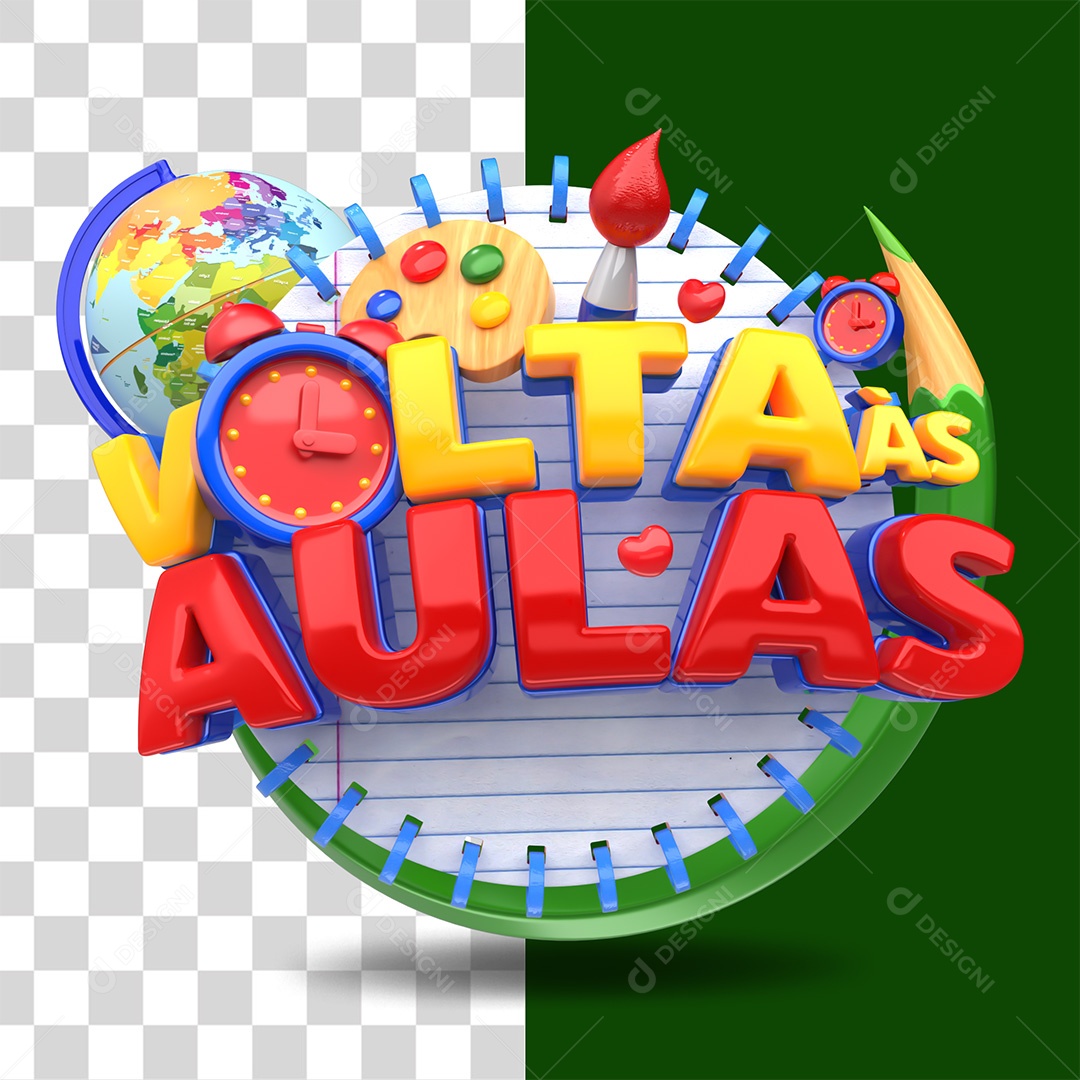 Volta às Aulas Selo 3D Amarelo Vermelho e Azul para Composição PSD