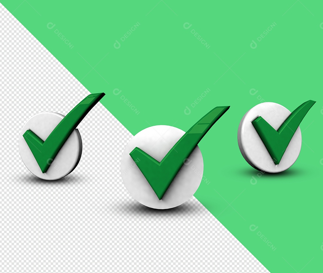 Check Verificado Aprovado Verde Elemento 3D para Composição PSD