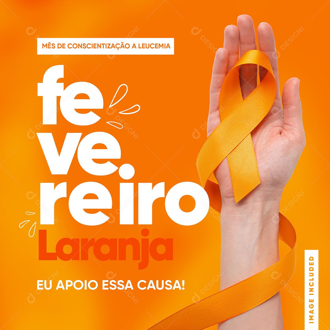 Feed Mês De Conscientização a Leucemia Fevereiro Laranja Social Media PSD Editável