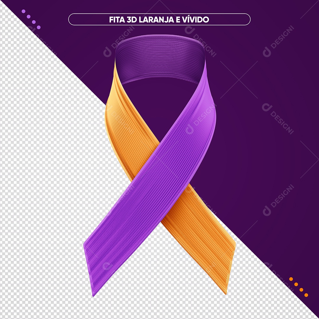 Elemento 3D Fita Laranja e Roxo Para Composição PSD