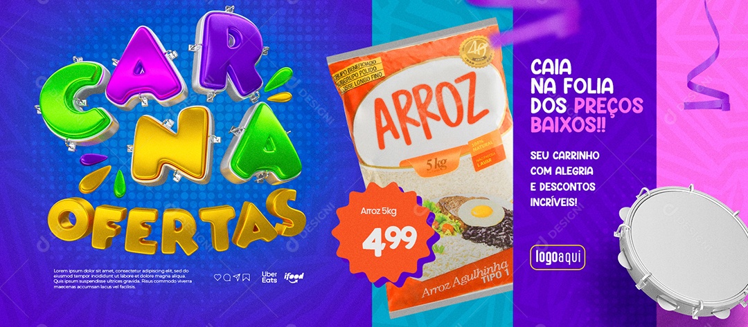 Banner Carna Ofertas Supermercado Arroz 5kg Caia Na Folia Dos Preços Baixos Social Media PSD Editável