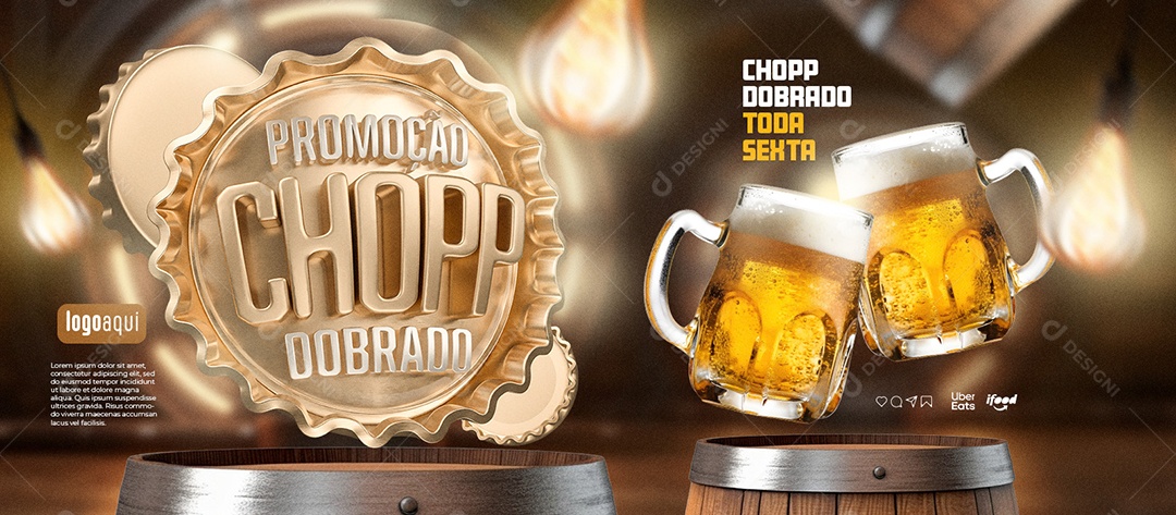 Social Media Banner Promoção Chopp Dobrado Toda Sexta Bar Boteco PSD Editável
