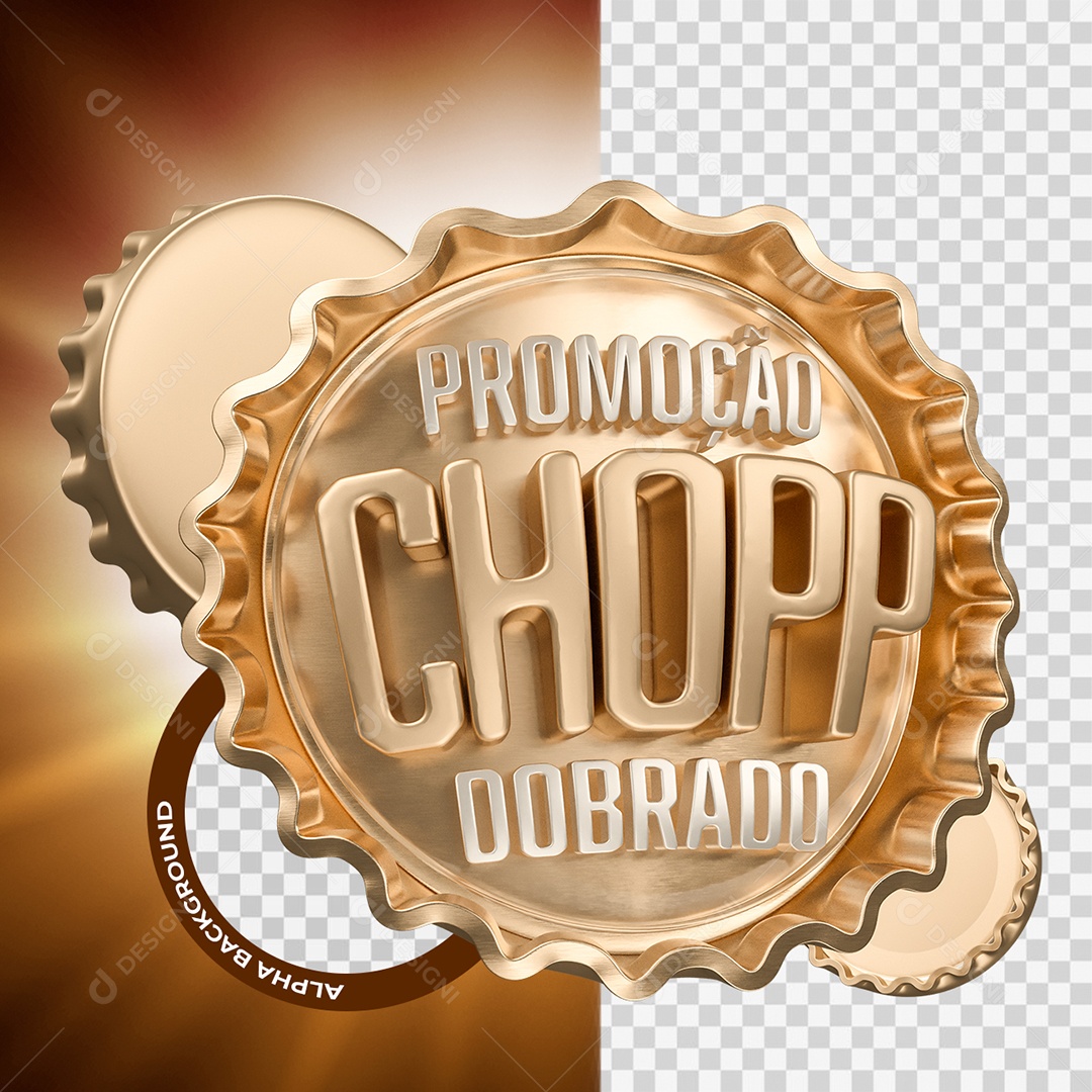 Promoção Chopp Dobrado Selo 3D Dourado e Prata para Composição PSD