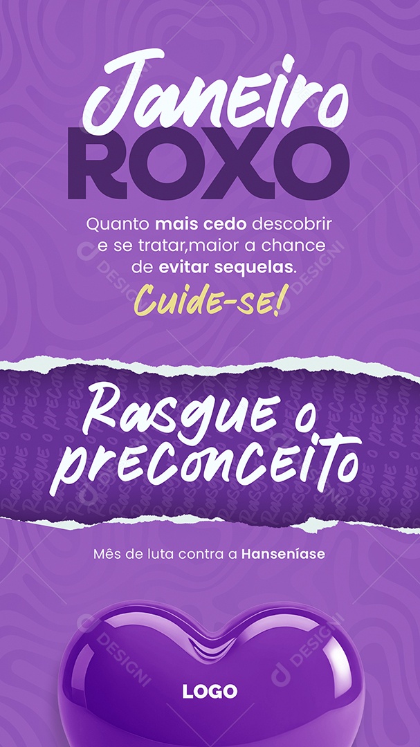 Story Janeiro Roxo Cuide-se Social Media PSD Editável