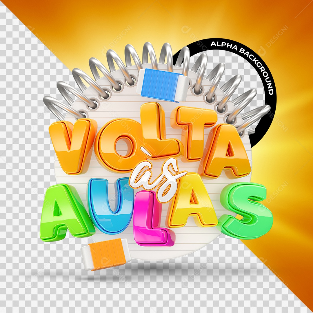 Volta às Aulas Selo 3D Colorido para Composição PSD