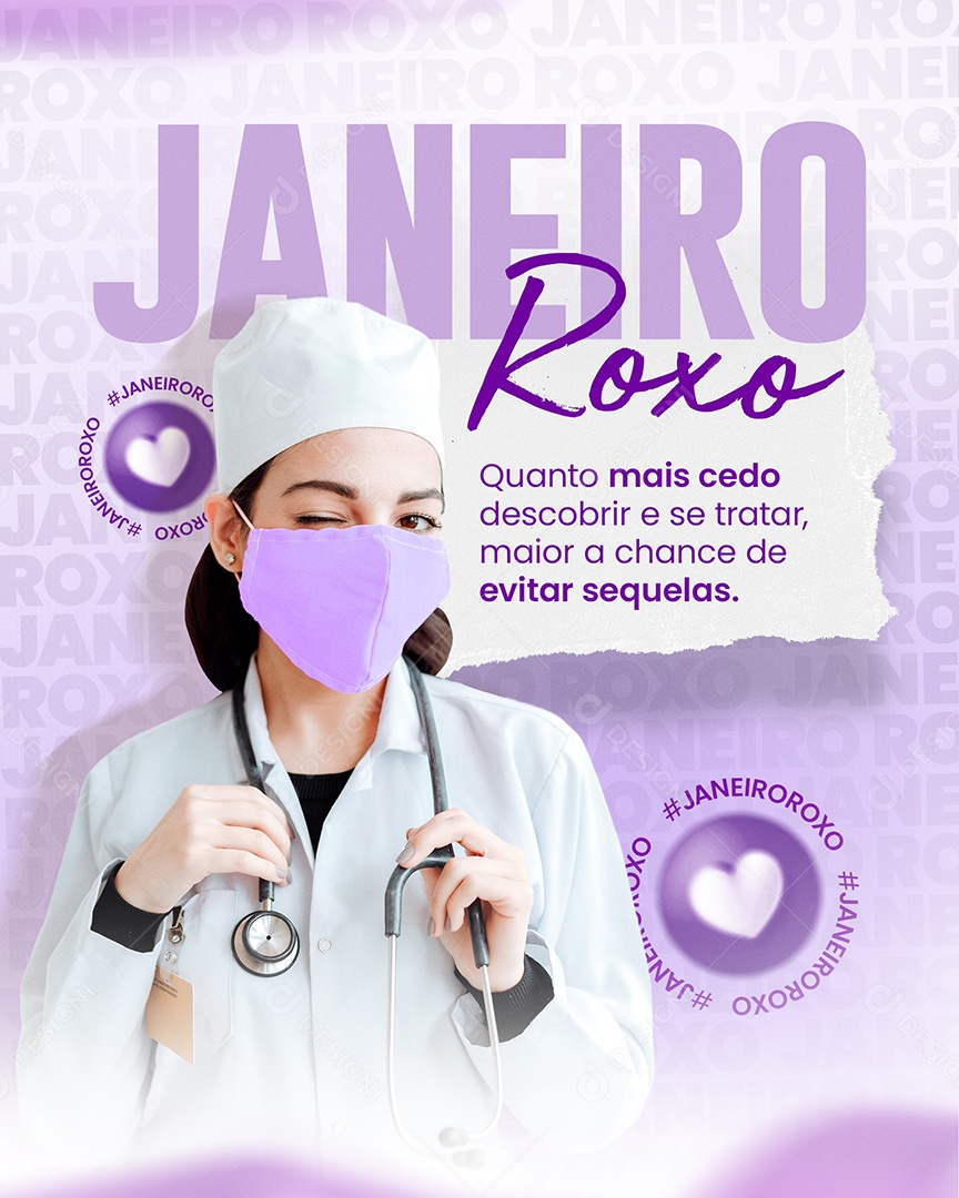 Janeiro Roxo Quanto mais Cedo Descobrir e se Tratar Maior a Chance de Evitar Sequelas Social Media PSD Editável