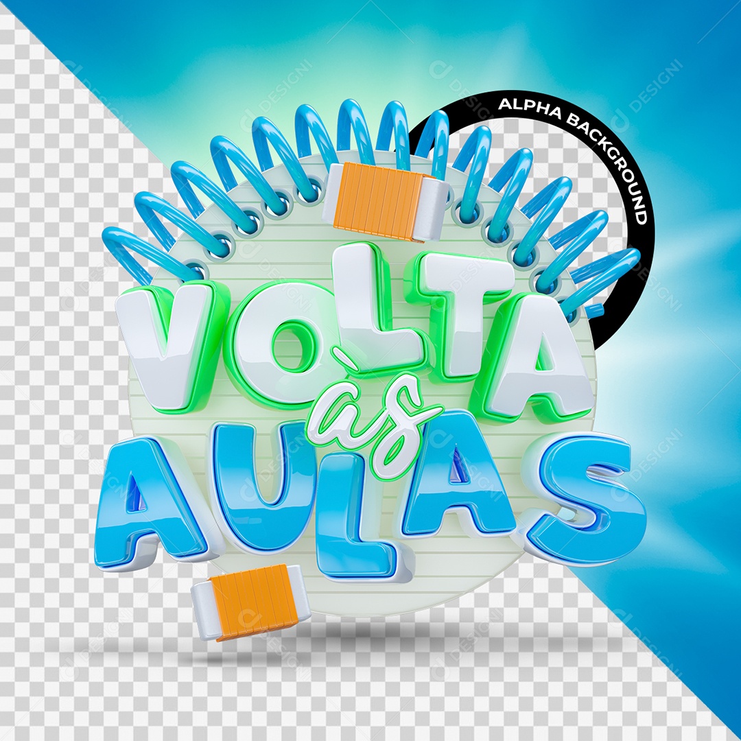 Volta às Aulas Selo 3D Branco Verde e Azul para Composição PSD