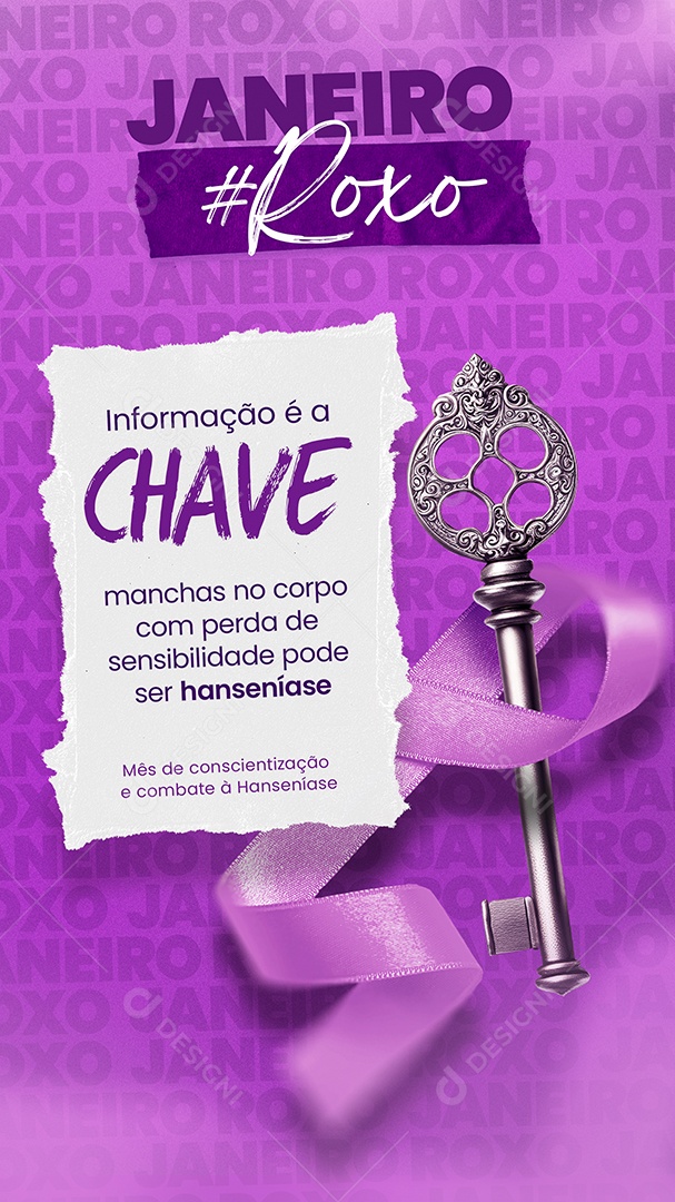 Story Janeiro Roxo Informação é a Chave Manchas no Corpo com Perda de Sensibilidade Social Media PSD Edtável