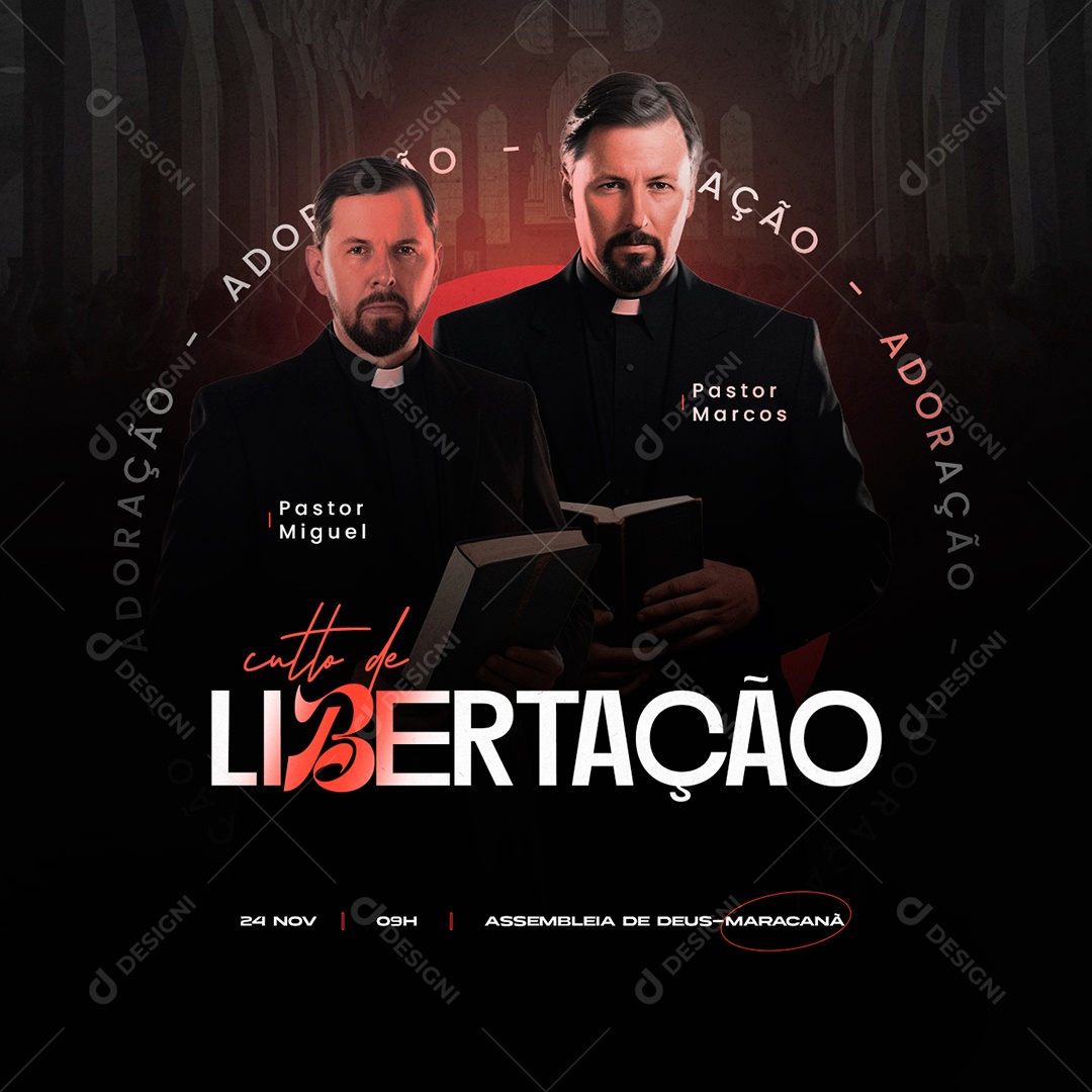 Gospel Igreja Culto de Libertação Pastor Miguel Social Media PSD Editável