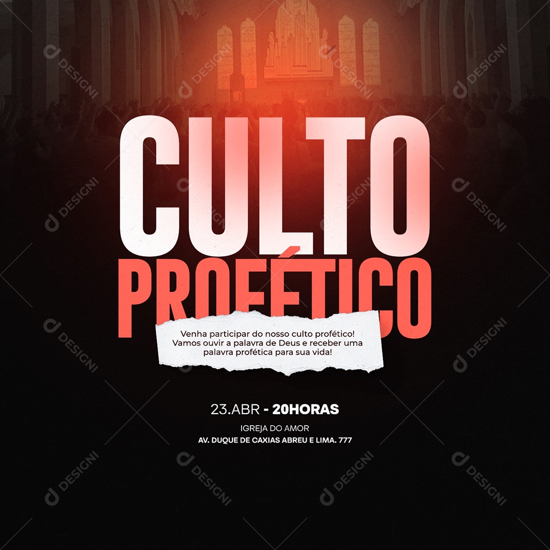 Gospel Venha participar do nosso culto profético Vamos ouvir a palavra de Deus Social Media PSD Editável