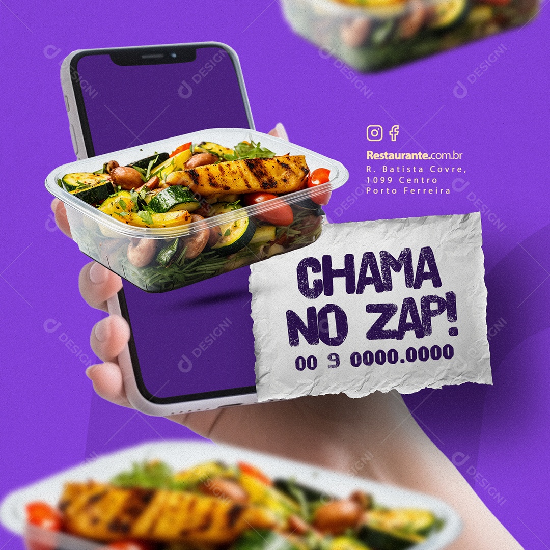 Restaurante Marmitas Chama No Zap Social Media PSD Editável