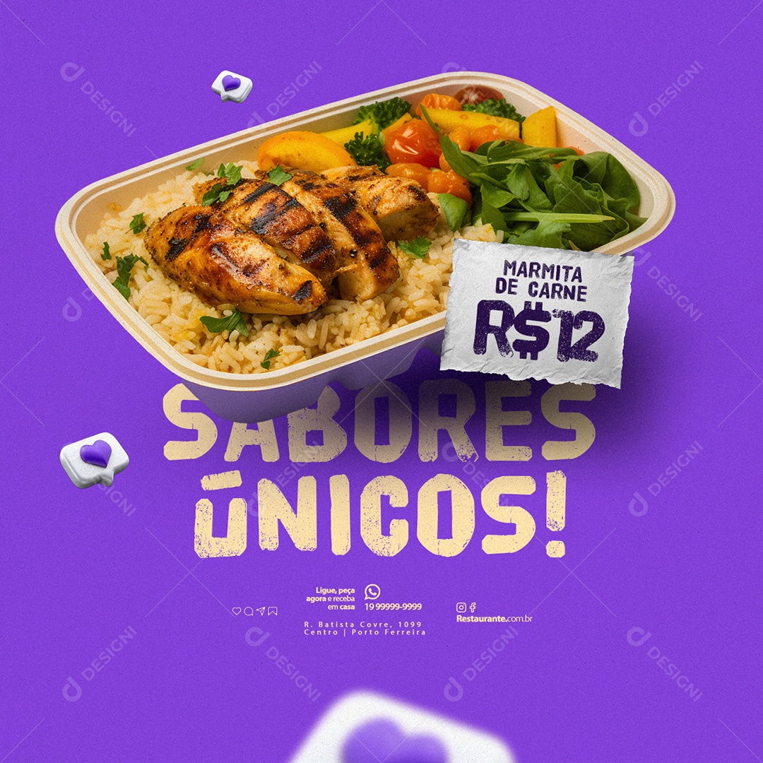 Restaurante Marmitas Sabores Únicos Marmita De Carne Social Media PSD Editável