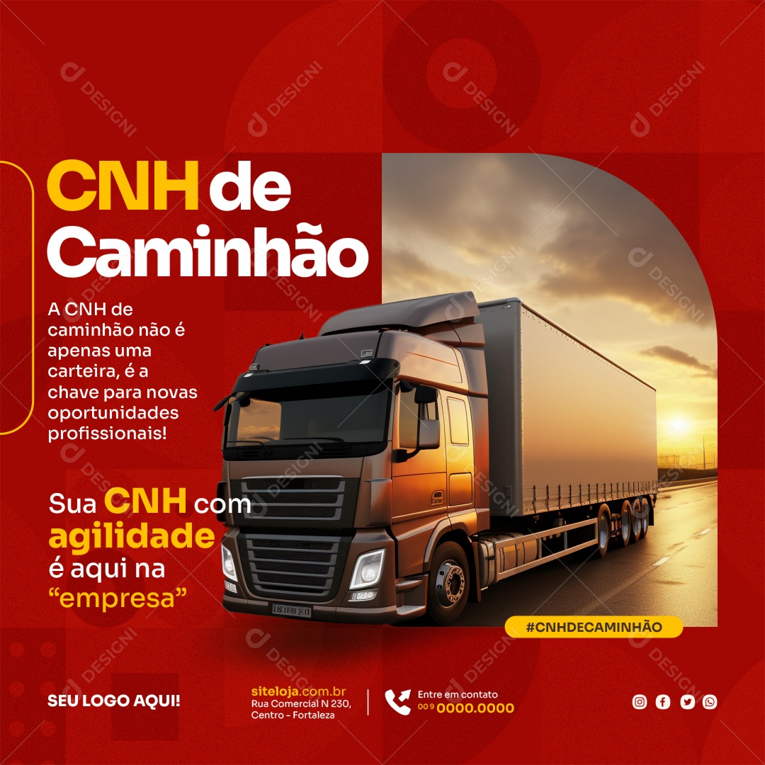 Social Media CNH De Caminhão CNH Com Agilidade PSD Editável
