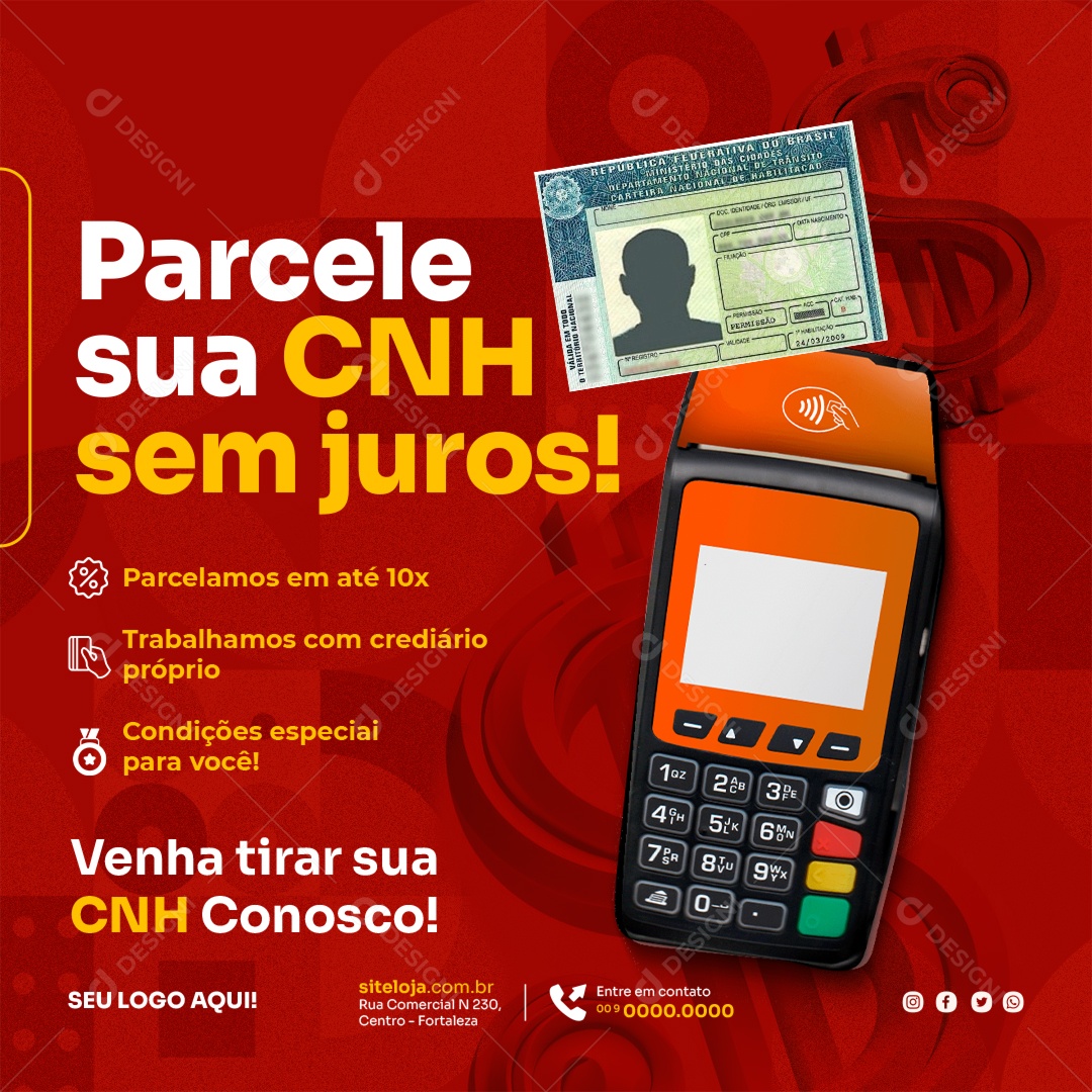 Social Media Parcele Sua CNH Sem Juros PSD Editável