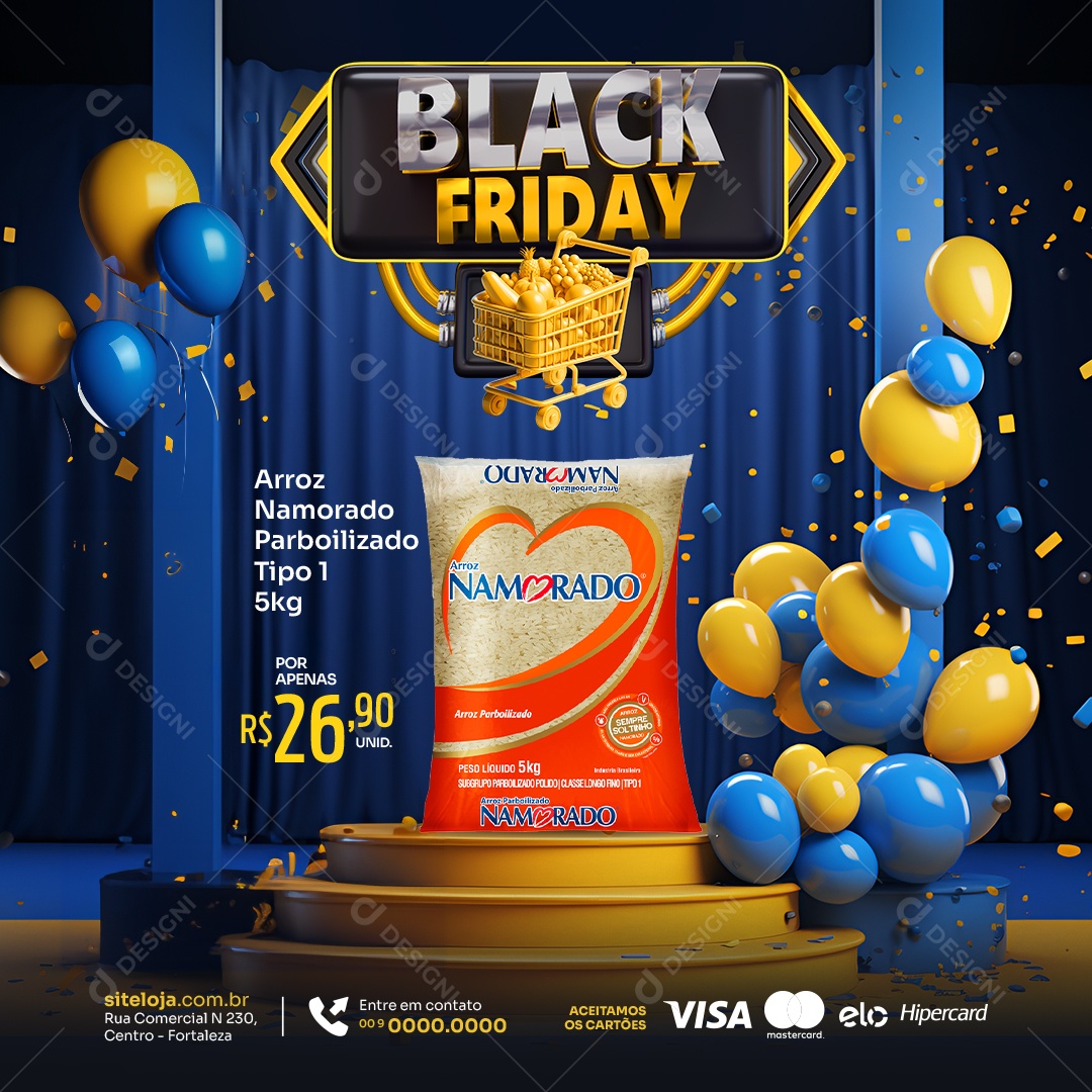 Social Media Black Friday Arroz Supermercado PSD Editável