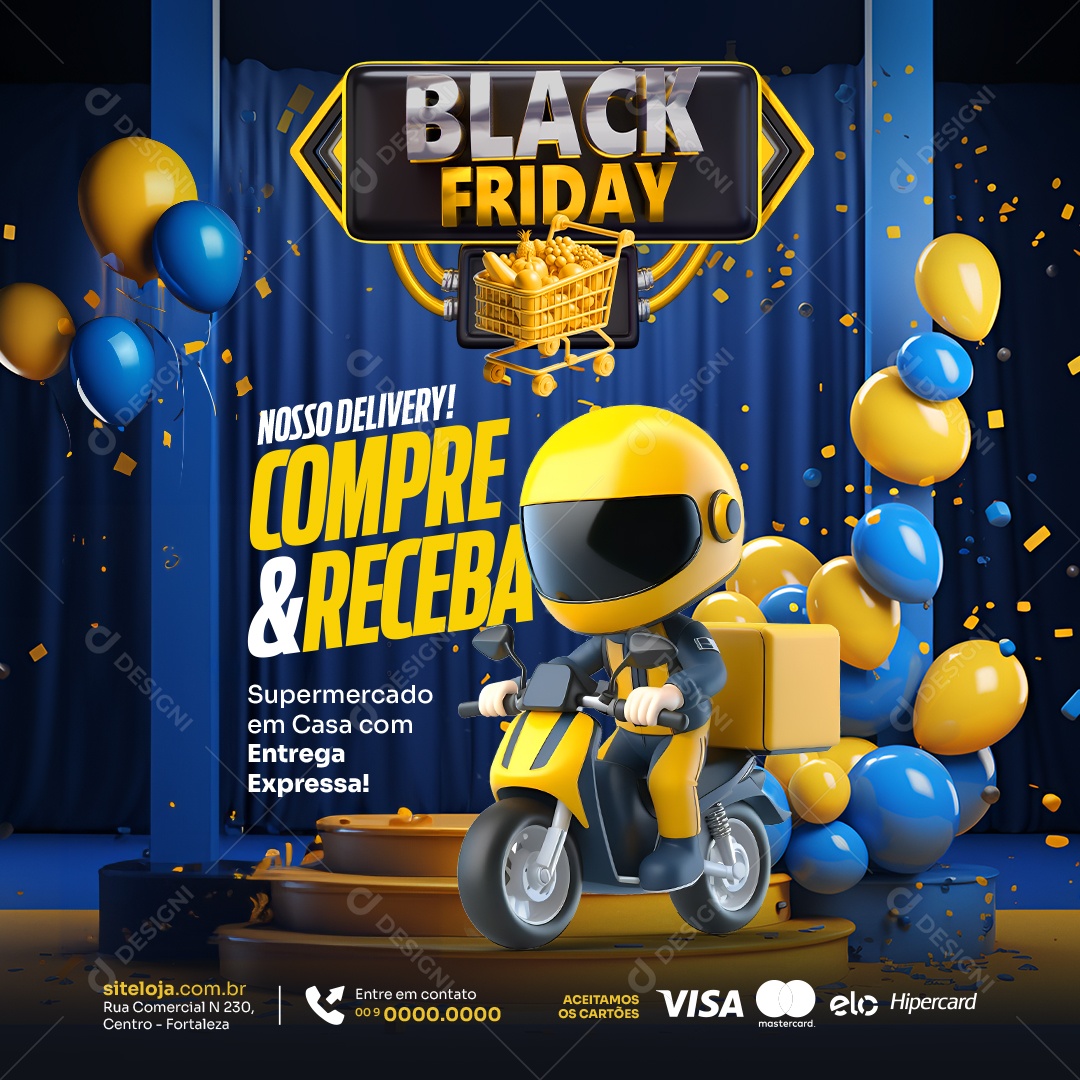 Social Media Black Friday Nosso Delivery Compre e Receba PSD Editável