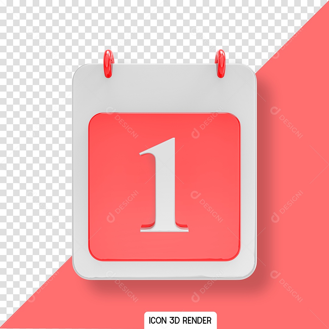 Dia 1 Calendário Elemento 3D para Composição PSD