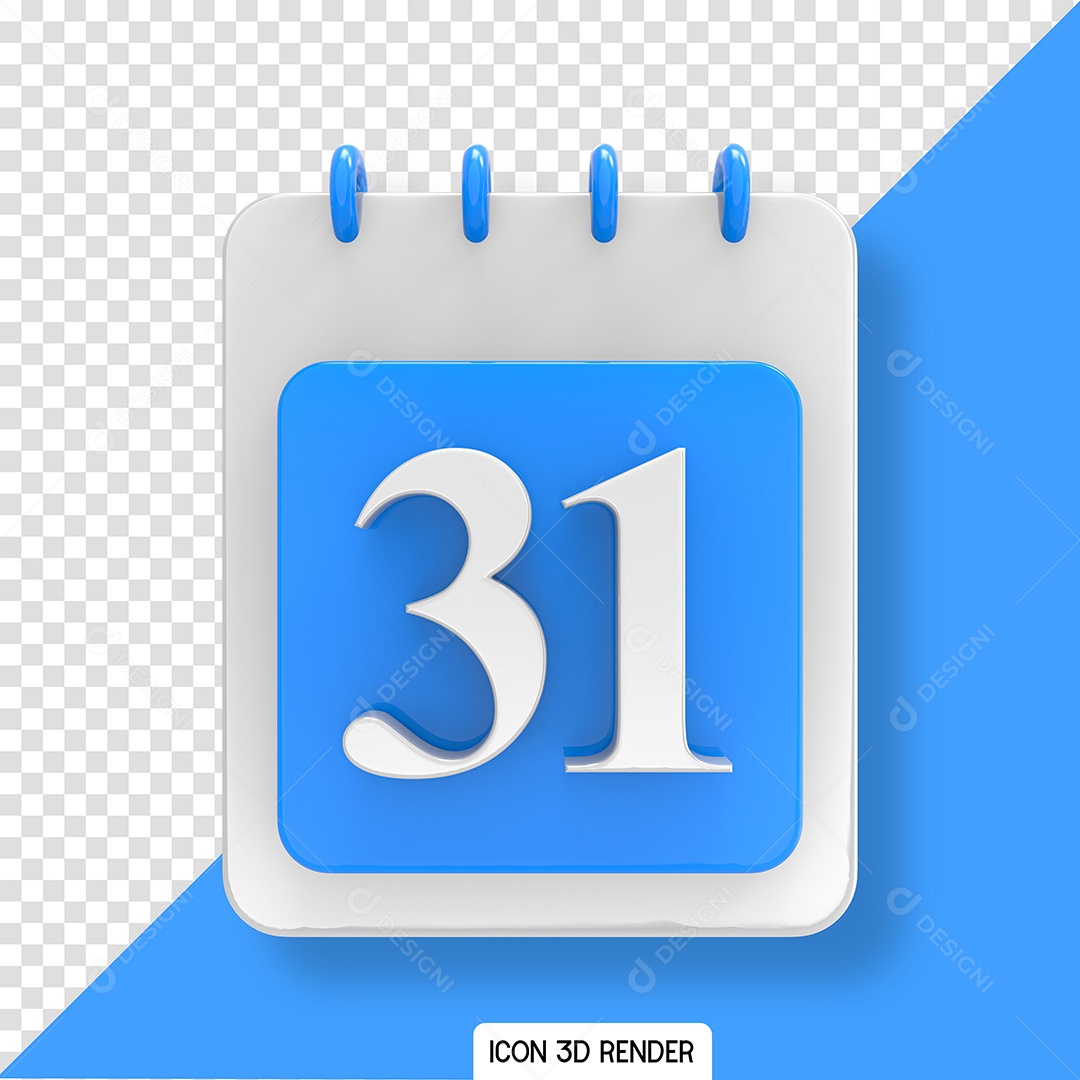 Calendário Dia 31 Elemento 3D para Composição PSD
